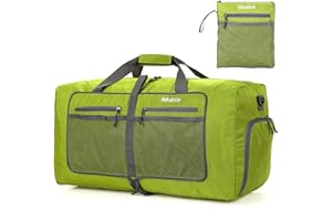 Bekahizar 60L Foldable Duffle Bag Large Lightweight Packable Travel Weekend Duffel with Shoe Compartment and Shoulder Strap for Luggage, Gym, Sport, Camping, Storage, Shopping (Olive Green)