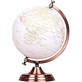 Exerz 20cm Globe Golden and White Colour Metallic - Educational, Geographic, Desktop Decoration - Metal Arc and Base, Coated 