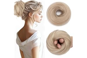 Benehair Messy Bun Hair Piece Tousled Updo Elastic Hair Bun Hairpiece for Women #12/613 Golden Brown Mix Bleach Blonde Updo Ponytail Hair Extensions Straight Donut Chignons 25g