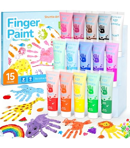Peinture Au Doigt Krevo 6x60 Ml – Lavable, Opaques, Doré/argenté, Rouge, Bleu, Vert, Magenta – Doigts, Pinceaux, éponges