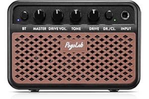 POGOLAB 5W Mini Amplificateur de Guitare, Bluetooth sans Fil Ampli Guitare Électrique avec Prise Casque,Canal CLEAN/OVERDRIVE,Amplificateur Combo Rechargeable pour Guitare Électrique Acoustique,marron