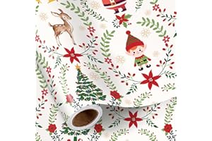 RUSPEPA Rollo De Papel De Regalo Navideño Para Niños Y Niñas, Diseño De Papá Noel, Reno, Reno Y Corona, Papel De Regalo Clásico Para Fiestas Navideñas, 43,2 Cm X 5 M