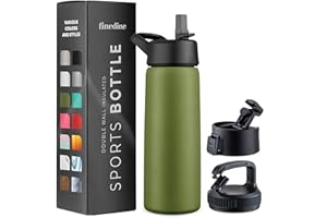 FINEDINE Triple Insulated Stainless Steel Water Bottle With Straw Lid - Flip Top Lid - Wide Mouth Cap (750 ML) Insulated Water Bottles, Keeps Hot and Cold - Great for Hiking & Biking