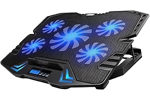 Ewent EW1259 Supporto Sistema di Raffreddamento per Notebook, MacBook 15.6 / 17 pollici con 5 Ventole Silenziose e con velocità regolabile e Luce LED, 30 x 37 x 3,8 cm