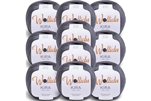 ‎WOLLIDU Wollidu Kira 100% Baumwolle zum Stricken und Häkeln 10 x 50g Set Häkelgarn Strickgarn - Dunkelgrau