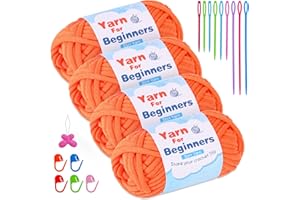 BUOKKON 200g Orange Easy Yarn, Crochet Yarn for Beginner with Easy-to-See Stitches, Chunky Cotton-Nylon Blend Yarn, Crochet Yarn Thick for Crocheting Knitting Making