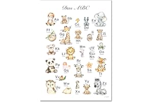‎ARTPIN artpin® ABC Poster Kinderzimmer Alphabet Tierposter - Lernposter Schulanfang 1.Klasse DIN A3 - Bilder Safari Mädchen Junge Baby Tiere - Wald Dschungel P69