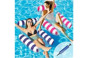 QuFrotty Inflatable Pool Floats For Adults With Headrest & Cup Holder, Large Inflatable Pool Lounger Raft Adult Size, Blue/Pearlescent Silver Pool Chair