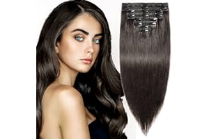 ELAILITE 10"-22" 110g-160g Double Weft Clip in Human Hair Extensions Remy - 8 Pieces Full Head Straight (12"-115g, 1B Natural Black)