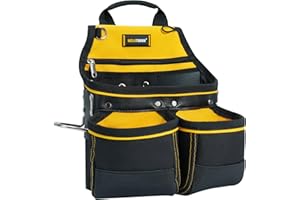 MELOTOUGH Carpenter Tool Pouch with 10 Pockets,Electrician,Framer Belt Bag,with Belt Clip，Tool Belt Pouch with Hammer Holder for Roofers,Constructors,Handyman,Electrician