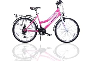 ‎TALSON 24 Zoll Mädchenfahrrad 21-Gang Shimano Schaltung mit Beleuchtung nach STVO Rosa Doppelrahmen