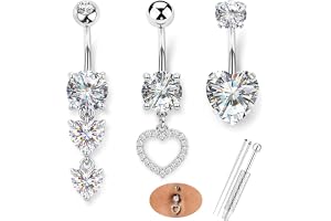 LOLIAS 3 stycken navelpiercing silver/guld hängande lång navelpiercing kirurgiskt stål magpiercing piercing navel vattentät s