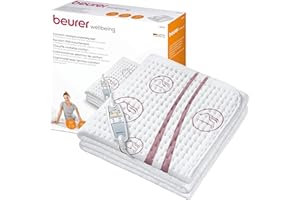 ‎BEURER Beurer UB 90 Komfort Wärme-Unterbett, anschmiegsame Wärmebettunterlage mit zwei Temperaturzonen und je 9 Temperaturstufen, mit Rückschaltautomatik und Eco-Control, 150 x 80 cm, maschinenwaschbar, Weiß