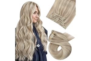 ‎MORESOO Moresoo Clip in Extensions Echthaar, Salon Qualität Weiches Glattes Haar 35 cm 5 Stück 80g Extensions Clip in #18/613 Aschblond mit Platinblond, Leicht zu Tragen Solide und Langlebig