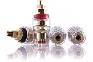 Hifi Lab Morsetti a polo, placcati in oro 24 K, terminali, connettori a banana, connettori audio, saldabili, 4 mm, oro, 4 pezzi