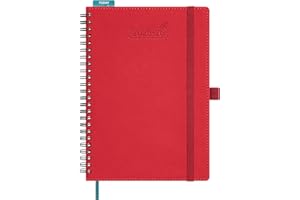 BEZEND Agenda 2026 Settimanale Spirale A5 21 x 15,5 cm, 18 Mesi Diario Scuola da Lug.25 a Dic.26 con Portapenne Autoadesivo, Righello in Plastica, Copertina Morbida in Pelle PU - Rosso