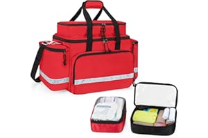 Damero Borsa per paramedico a doppio strato vuota, borsa per traumi di emergenza medica con 2 sacchetti rimovibili e divisori, rosso