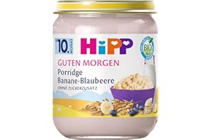 ‎HIPP HiPP Organic Good Morning Porridge Banana Blueberry (6 x 160 g), from 10th Month, No Added Sugar, Tastes Warm and Cold, in Best Organic Quality