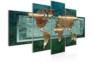 Runa Art Mapa Del Mundo Cuadro Lienzo no Tejido 5 Piezas Mapa Metal Verde Dormitorio Corredor 106753b