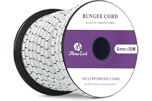 Abma Cord Linka Gumowa 6mm 10M Linka Ekspanderowa Sznurek Gumowy Elastyczny Sznurek 100% Rozciągliwości do Przyczep, Plandek, Łodzi, Namiotów, Plecakiem - Biały&czarny