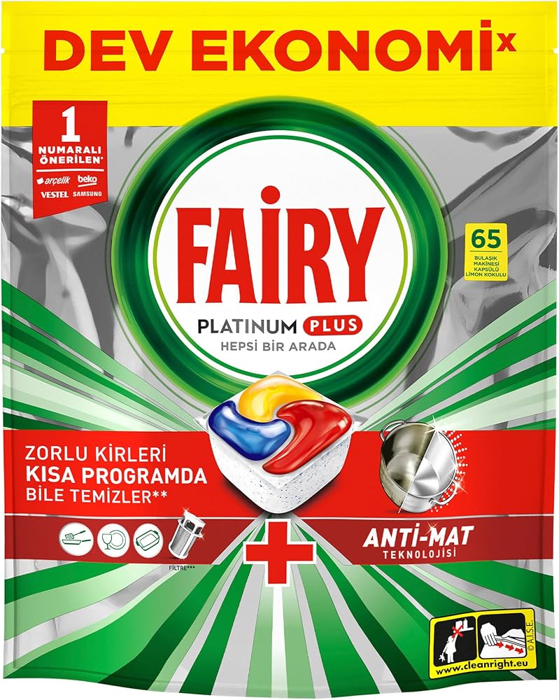 Fairy Platinum Plus Hepsi Bir Arada Bulaşık Makinesi Deterjanı Kapsülü 65 Yıkama - Limon