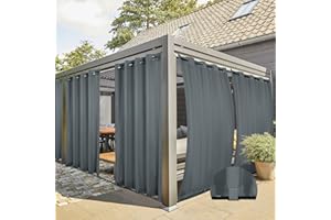 TERUNTRUE Cortina para Exterior 2 Piezas Cortinas Exteriores Impermeable Protección Solar, Cortinas para Balcones Pérgolas con Ojales, Cortinas con Trabillas en La Parte Inferior (213 x 132cm, Gris Oscuro)