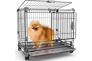 TNIBITION Dog Crate Puppy Cage with Lockable Casters Top&Front Doors Easy Clean Removal Tray Portable Pet Dog Crate Folding Training Crate-24"