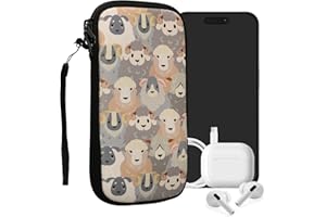 kwmobile Handytasche für Smartphones XL - 6,7/6,8" - Neopren Handy Tasche Hülle Cover Case Schutzhülle - Schaf Weiß Braun Grau - 17,2 x 8,4 cm Innenmaße