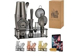 Jettory Boston Shaker Set – Set da Cocktail da 16 Pezzi in Acciaio Inossidabile 304 con Base in Acrilico, Colino, Pinza Ghiaccio, Cucchiaio da Bar, Misurino, Pestello, Versatori e Cocktail Picks