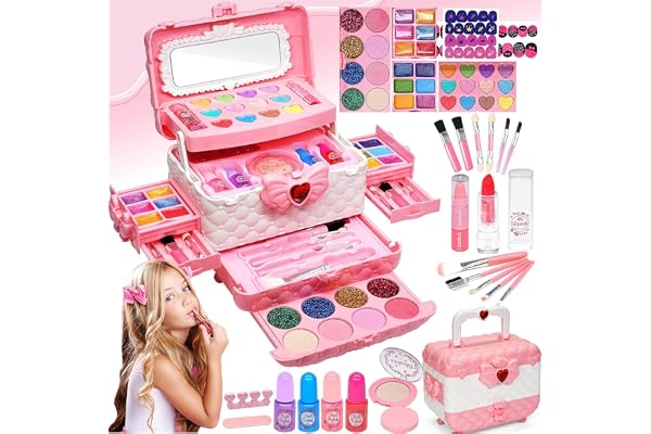 Maquillage Enfant Fille - Jouet Filles,Kit de Maquillage Enfant Fille,Non Toxique Lavable Coffret Filles Cadeau de Noël Anniversaire Fille4 5 6 7 8 9 10-12 an
