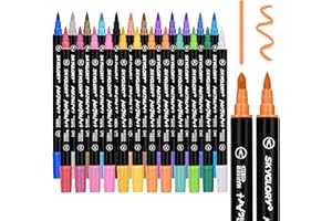 CORYIN Acrylic Paint Pens 24 Colors Dual Tip Rock Painting Pens Colouring Pens Kids Adult Fineliners Felt Tip Markers for Glass Plastic Wood Metal Ceramic Canvas Card Making Decoration