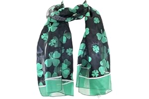 Pamper Yourself Now Big Black with Green Four Leaf Clover Scarf Thin Pretty Scarf