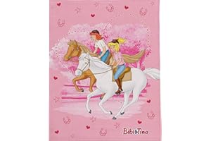 Beronage Bibi e Tina - Coperta in pile, motivo: amici 130 cm x 170 cm, colore: Rosa