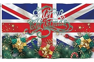 MEMORTELLS Pine Branches Merry Christmas Flag Union Jack UK Xmas Celebration Decorations Garden Decor Outdoor Banner Flag 5x3ft