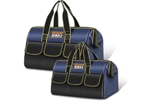 Tool Bag 2-Pack Set | AIRAJ 14" & 18" Small Tool Bag | Wide Mouth Tool Bags for Men and Women | Small Tool Tote | Tool Organizer for Home Repairs,Garage Storage,Professional Work | Portable Tool Box