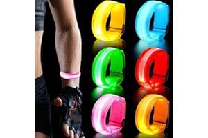 Wrymish 6 Pièces Brassard Lumineux LED, Bracelets LED pour Enfants Adultes, Lumière Réfléchissante de Sécurité Nocturne pour Course Nocturne, Ride, Promener Le Chien, Party, Concert