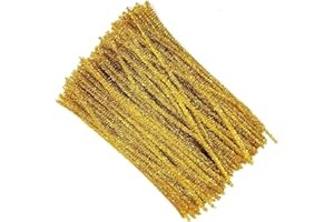 EliteKoopers Gold Glitter Tinsel Chenille Metallic Pipe Cleaners Pipe for DIY Craft Projects, Wedding, Home, Party, Holiday Decoration Item (100Pcs)
