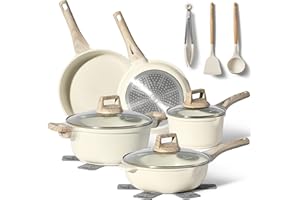 JUST PERFECTO HOUSEHOLD APPLIANCES JUST PERFECTO Batterie de cuisine induction Set de casseroles avec couvercle - Casserole tout feux - poele anti adhesive - poele sans PFOA et sans PTFE - lot avec des poêles (13 pcs Biege)