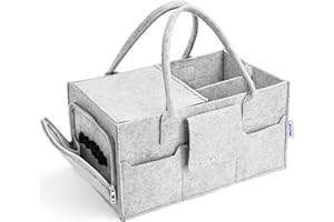 Maliton Pojemnik na pieluchy, niezbędne rzeczy dla noworodka z pokrywką, wytrzymały, przenośny, zmywalny, z odpinanymi przegródkami, prezenty na baby shower dla mamy, organizer na pieluchy, szary