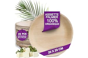 Waipur Assiette Jetable en Feuille de Palmier - 25 pcs. Rondes Ø 20 cm - Vaisselle Naturelle et Élégante - Chic, Résistante et au Design Unique - semblable au Bambou et au Bois