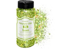 JEMESI Holograficzny duży brokat, 100g zielony brokat, cekiny do twarzy, ciała, włosów, żywicy epoksydowej, brokat do twarzy festiwalu