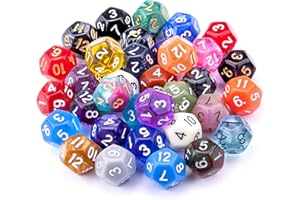 SIQUK 35 Pezzi Dadi Poliedrici 12 Facce Dadi da Gioco Colorati Dadi per DND Rpg Gioco e Matematica con Borse di Velluto