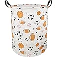 KUNRO Large Sized Round Storage Basket Waterproof Coating Organizer Bin Laundry Hamper for Nursery Clothes Toys (Balls)