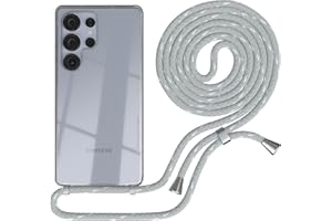 EAZY CASE Handykette kompatibel mit Samsung Galaxy S25 Ultra Handyhülle mit Umhängeband, Handykordel mit Schutzhülle, Hülle mit Band, Stylische Kette mit Hülle Smartphone, Grau/Weiß - Clips Silber