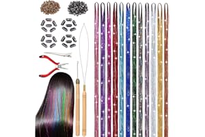 Chostky Kit de extensiones de pelo de hadas, juego de 12 colores, 2400 hebras, 47 pulgadas, kit de extensiones de cabello, accesorios para niñas, mujeres, Halloween, Navidad, cosplay