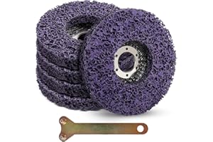 PIYMNYS 5 Stück CSD Scheibe 125 mm, Schleifscheiben für Winkelschleifer, Lila Reinigungsscheibe Set mit Stirnlochschlüssel, Grobreinigungsscheibe Nylongewebescheibe für Lackentfernung Rost Schweißnähte