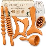 6 in 1 Wood Body Therapy Kit, Solid and Polished Wood Massager | Includes Cotton Bag, Manual, Cellulite Legs and Buttocks, Bo