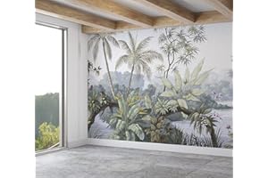 SILK ROAD EU Papier Peint Panoramique Jungle Soie, 200 x 140 cm, Poster Geant Mural, Personnalisé 3D, pour Salon Chambre d'enfants restaurant Décoration Murale. Aquarelle Plantes