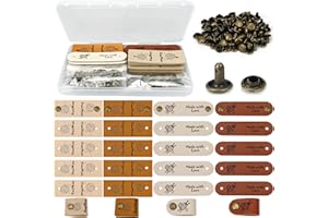 IRENWARL 20stk Handgemachte Lederetiketten, PU-Wildleder-Etiketten, Bunte Etiketten zum Nähen Stricken, Personalisierte Häkel mit Löchern, aus Synthetischem Stoff, für DIY Urlaub Party Dekoration (Nieten)