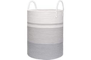 Ajiteogy grand Panier à linge, grand panier linge en corde tissée avec poignées, D38cm x H50cm,panier rangement,paniere a linge,Gris sale, paniers à vêtements
